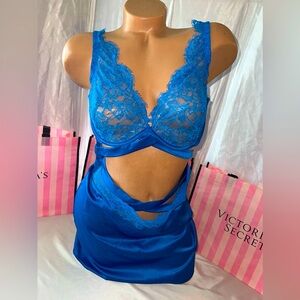 Victoria’s Secret Satin Nightie Chemise Lace Top XL Blue